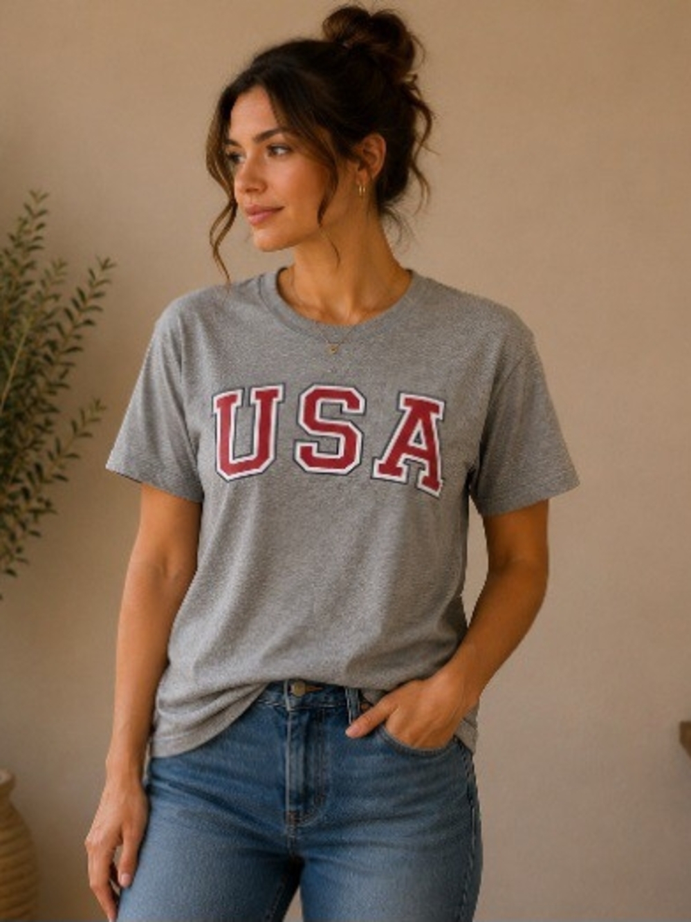 Old Navy Gray USA Graphic Tee with Red Lettering